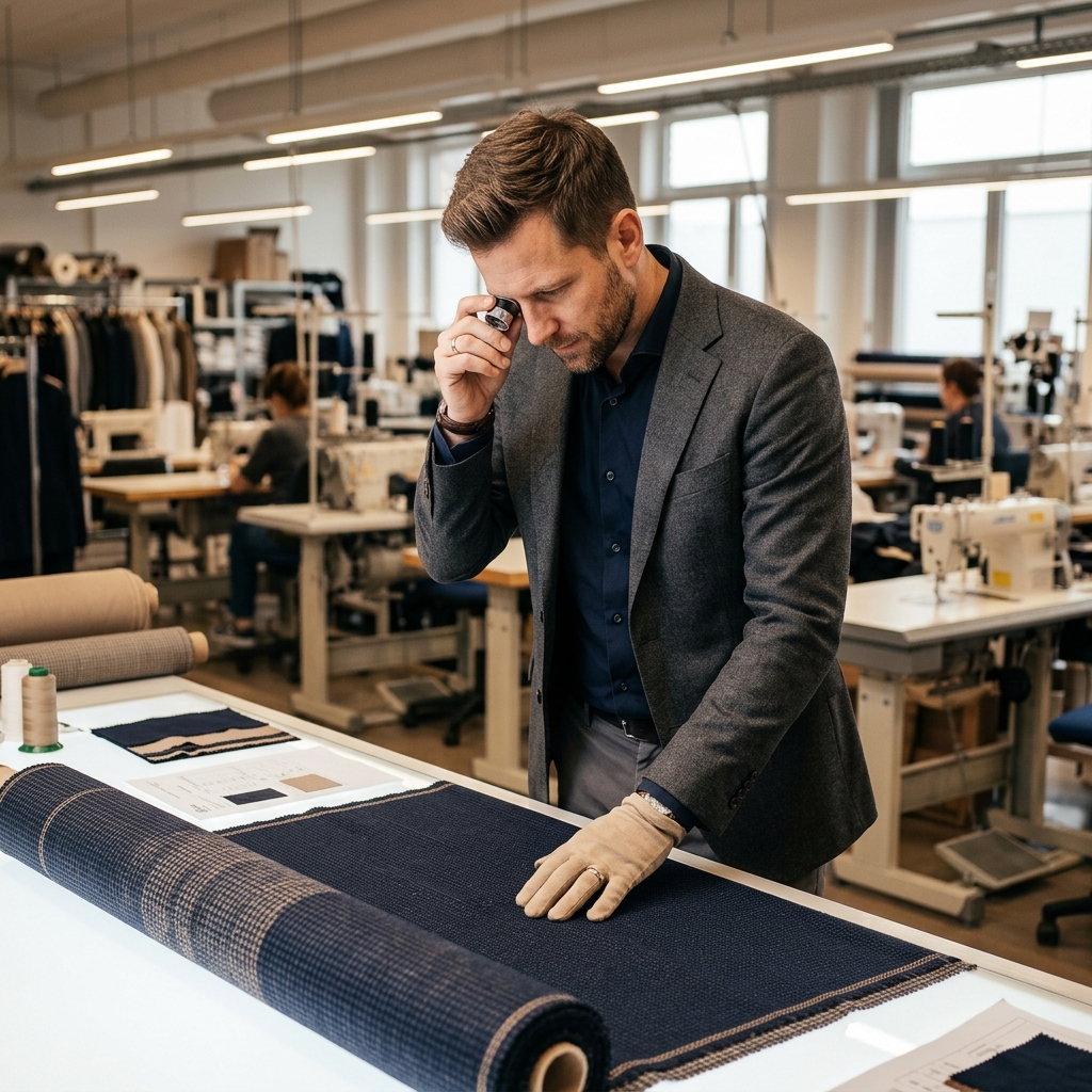 Designer inspecting fabric